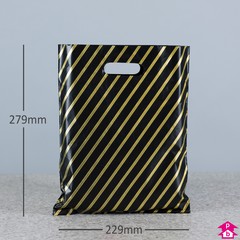 Black & Gold Carrier Bag - 9" x 11"  32mu