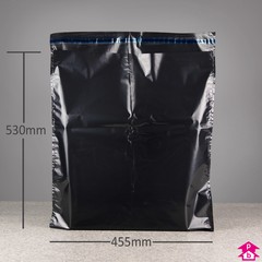 Black Mailing Sack - Large (455mm x 530mm x 100 micron (18" x 21" x 400 gauge) + 50mm (2") lip)