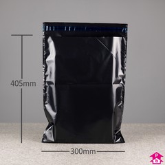 Black Mailing Sack - Medium (300mm x 405mm x 100 micron (12" x 16" x 400 gauge) + 50mm (2") lip)