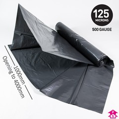 Black Polythene Builders' Roll (100% Recycled) (1m (3 ft 3 in) opens to 4m (13 ft 1 in) wide x 50m (164 feet) long x 125 micron (500 gauge), 23kg roll)