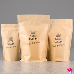 brown biopaper Keep Calm stand-up food pouches