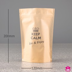 Brown Biopaper 'Keep Calm' Stand-Up Pouch (325 - 360ml) (120mm wide x 200mm high, with 80mm bottom gusset. 325-360ml volume.)