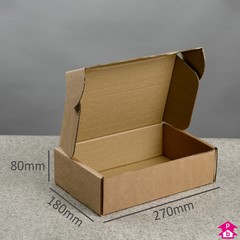 Brown E-Commerce Box - Small Parcel - 270mm long x 180mm wide x 80mm high