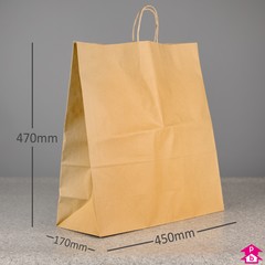 Brown Paper Carrier Bag - Extra large - 450 wide x 170mm gusset x 470mm high, 100gsm