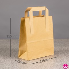 Brown Paper Carrier Bag - Small - 175mm wide x 75mm gusset x 215mm high, 70gsm