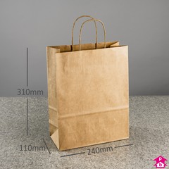 Brown Paper Carrier Bag with Twisted Handle - Medium (240mm x 110mm x 310mm (9.5" x 4.25" x 12.25"), 100gsm)