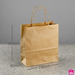 Brown Paper Carrier Bag with Twisted Handle - Small - 190mm x 80mm x 210mm (7.5" x 3.25" x 8.25"), 80gsm