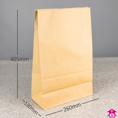 Brown Paper Grocery Bag - Extra Large - 260mm wide x 130mm gusset x 405mm high, 70 gsm.