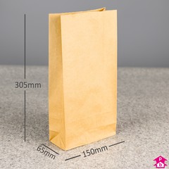 Brown Paper Grocery Bag - Medium - 150mm wide x 65mm gusset x 305mm high, 70 gsm.