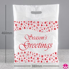 Carrier Bag with Printed Christmas Design (380mm wide x 460mm high x 55 micron thickness, with 90mm bottom gusset)