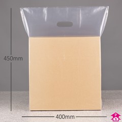 Clear Biodegradable Carrier Bag (400mm wide x 450mm high x 47.5 micron thickness, with 75mm bottom gusset)