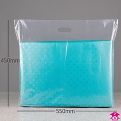 Clear Biodegradable Carrier Bag - 550mm wide x 450mm high x 47.5 micron thickness, with 100mm bottom gusset