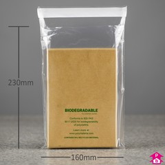 Clear Biodegradable Mailing Bag (30% Recycled) (160mm wide x 230mm long x 40 micron thickness)