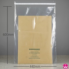 Clear Biodegradable Mailing Bag (30% Recycled) (440mm wide x 600mm long x 40 micron thickness)
