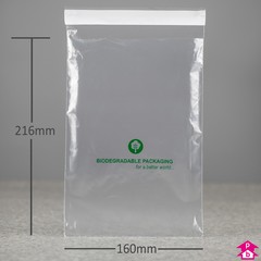 Clear Biodegradable Mailing Bag (160mm wide x 216mm long x 40 micron thickness)