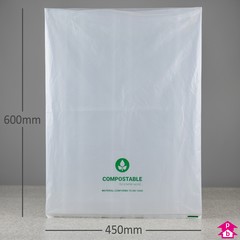 Clear Compostable Packing Bag - Large - 450mm wide x 600mm long, 40 micron