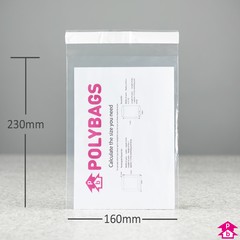 Clear Mailing Bag - C5 (160mm wide x 230mm long, 37.5 micron thickness (C5 for A5))