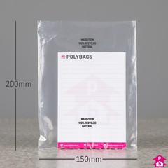 Clear Polybag (100% Recycled) (150mm x 200mm x 40 micron (6" x 8" x 160 gauge))