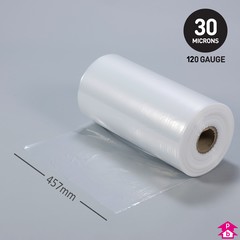 Clear Polythene Layflat Tubing - 18" (457mm) wide x 700 metres long, 120 gauge thickness. (18 Kg per roll)