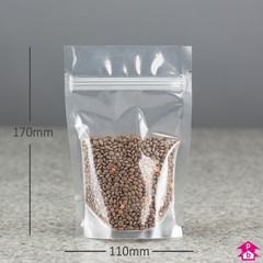 Clear Stand-Up Pouch (150ml) - 110mm wide x 170mm high, with 60mm bottom gusset. Approx 150ml volume.