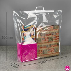 Clip Close Carrier Bag - Extra Large (600mm wide x 120mm gusset x 500mm high, 70 micron thickness)