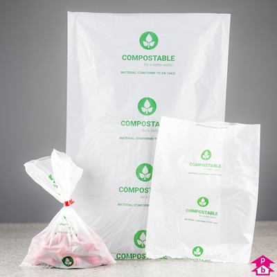 Compostable Drawstring Bags, 6-8 Gallon, 23-30 Liter