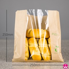 Compostable Film Front Bag - Large - 250mm wide x 250mm long (Large)