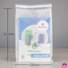 Compostable Mailing Bag - C4 - 230mm wide x 325mm long, 40 micron thickness. (C4 for A4)