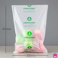 Compostable Packing Bag - Large - 300mm wide x 450mm long, 20 micron