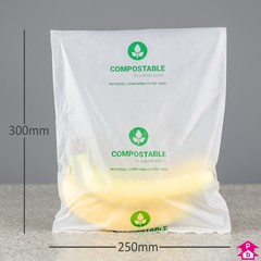 Compostable Packing Bag - Medium - 250mm wide x 300mm long, 20 micron
