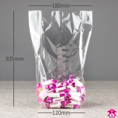 Compostable Retail Display Bag - Large (120mm wide (with gusset opening to 180mm wide) x 305mm high, 30 micron thickness)