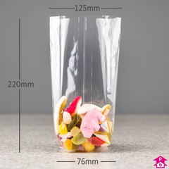 Compostable Retail Display Bag - Small (76mm wide (with gusset opening to 125mm wide) x 220mm high, 30 micron thickness)