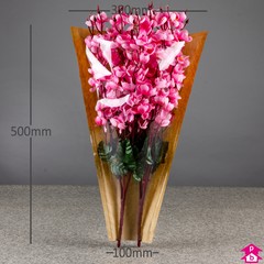 Flower Sleeve - Paper & Clear Film - 350mm wide (top) x 100mm wide (bottom) x 500mm high, 50 gsm / 40 micron thickness