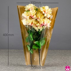 Flower Sleeve - Paper & Compostable Clear Film - 300mm wide (top) x 120mm wide (bottom) x 400mm high, 50 gsm / 40 micron thickness
