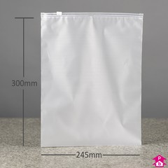 Frosted Zip Slider Bag - Medium (T-Shirts) - 245mm x 300mm (9.75" x 11.75"), 70 micron (280 gauge)