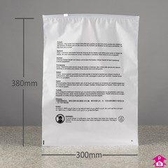 Frosted Zip Slider Safety Bag + PWN - Medium (Shirts) - 300mm x 380mm (11.75" x 15"), 70 micron (280 gauge)