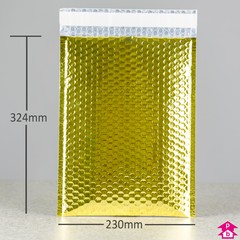 Gold C4+ Shiny Bubble Mailing Bag - Internal size 230mm wide x 324mm long (C4+ fits A4), 190gsm thick