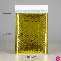 Gold C5+ Shiny Bubble Mailing Bag - Internal size 180mm wide x 250mm long (fits A5), 190gsm thick