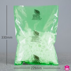Green Biodegradable Kitchen Waste Bag - 229mm wide x 330mm long, 15 micron thickness. (Approx 5-8 litres)