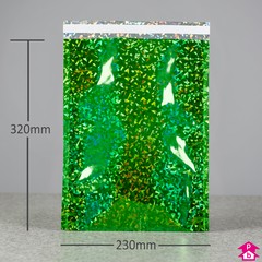 Green C4 Holographic Mailing Bag (Internal size 230mm x 320mm (C4 for A4), 70mu thick)