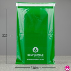Green Compostable Mailing Bag - C4 (230mm wide x 325mm long, 50 micron thickness. (C4 for A4))
