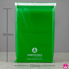 Green Compostable Mailing Bag - C4+ (250mm wide x 350mm long, 50 micron thickness. (C4+ for A4+))