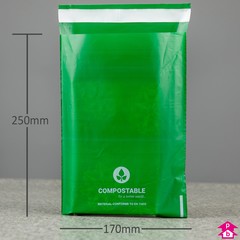 Green Compostable Mailing Bag - C5+ - 170mm wide x 250mm long, 50 micron thickness. (C5+ for A5+)