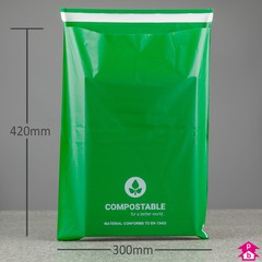 Green Compostable Mailing Bag - Large (300mm wide x 420mm long, 50 micron thickness. (Large))