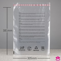 I'm Green Peel and Seal Safety Polybag - Perforated + PWN - Large - 305mm wide x 381mm long, 40 micron thickness