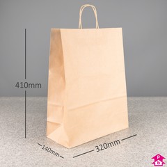 Natural Brown Paper Carrier Bag - Large (320 wide x 140mm gusset x 410mm high, 90gsm)