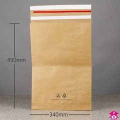 Paper Mailing Bag with Gusset and Double Sealing Strip - Extra Large - 340mm x 490mm + 90mm gusset (13" x 19" + 4" gusset) x 100gsm