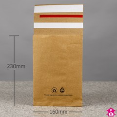 Paper Mailing Bag with Gusset and Double Sealing Strip - Small - 160mm x 230mm + 50mm gusset (6" x 9" + 2" gusset) x 100gsm