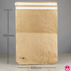 Paper Mailing Bag with Gusset - Jumbo - 480mm wide x 600mm long + 80mm gusset, 110 gsm (weight: 53g)