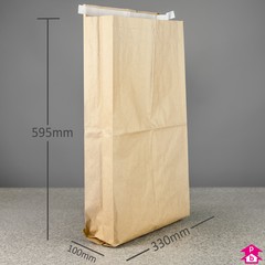 Paper Mailing Sack - Extra Large - 330mm wide with 100mm gusset x 595mm long, 140gsm thickness (2 x 70gsm)